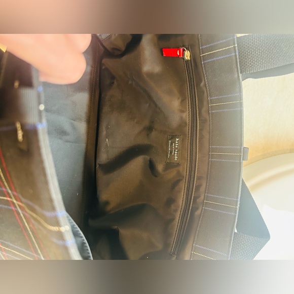 Kate Spade Plaid Tote Bag Womens Large Navy Blue Red Good Canvas Tartan Shoulder - Picture 8 of 11